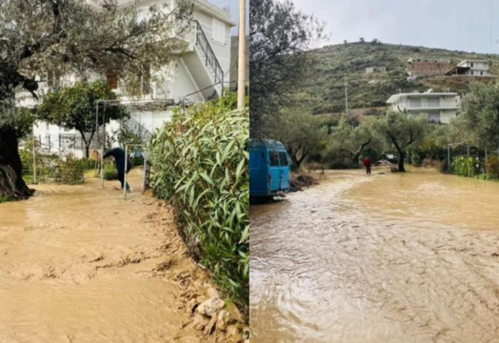 Reshjet shkaktojnë përmbytje edhe në Qeparo, uji pushton rrugët dhe banesat